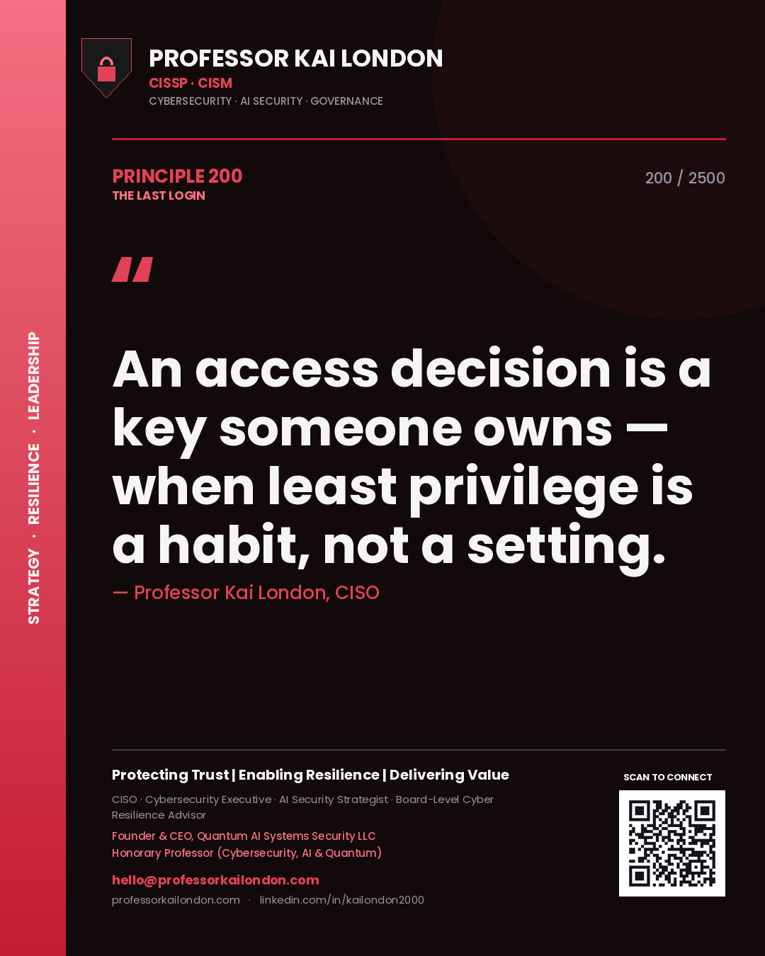 Professor Kai London principle 200: An access decision is a key someone owns — when least privilege is a habit, not a setting.