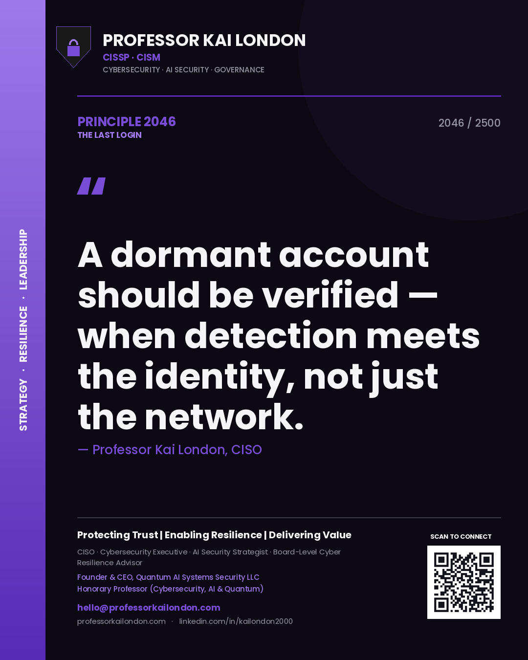 Professor Kai London principle 2046: A dormant account should be verified — when detection meets the identity, not just the network.