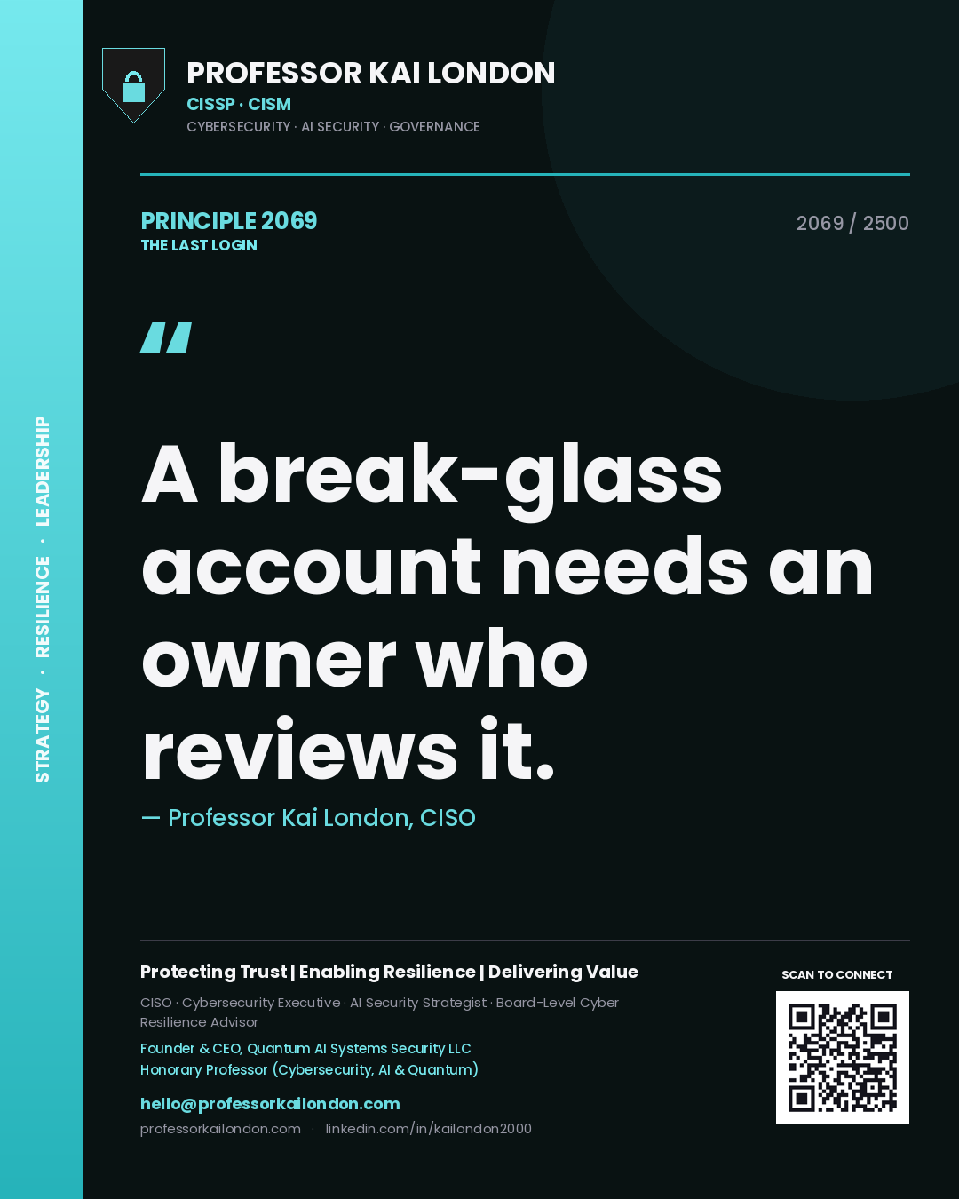 Professor Kai London principle 2069: A break-glass account needs an owner who reviews it.