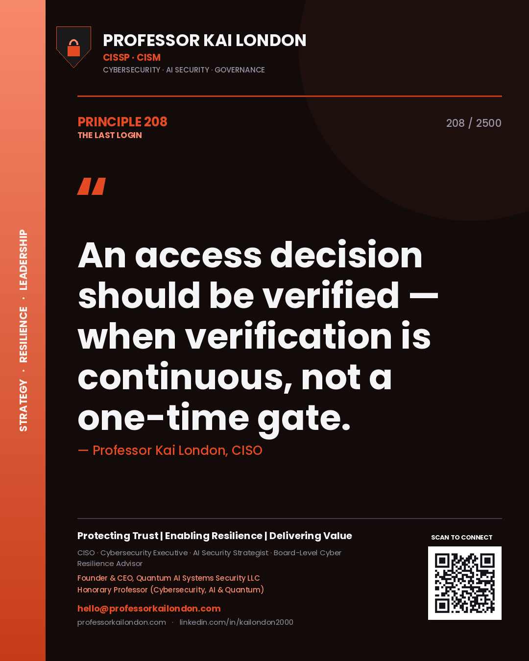 Professor Kai London principle 208: An access decision should be verified — when verification is continuous, not a one-time gate.