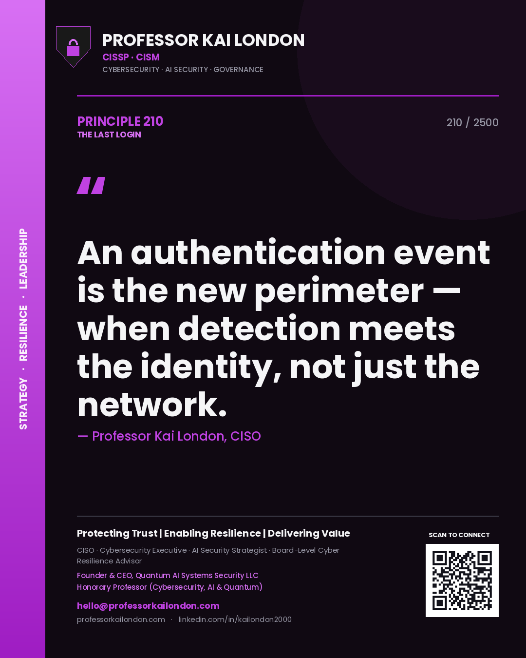 Professor Kai London principle 210: An authentication event is the new perimeter — when detection meets the identity, not just the network.