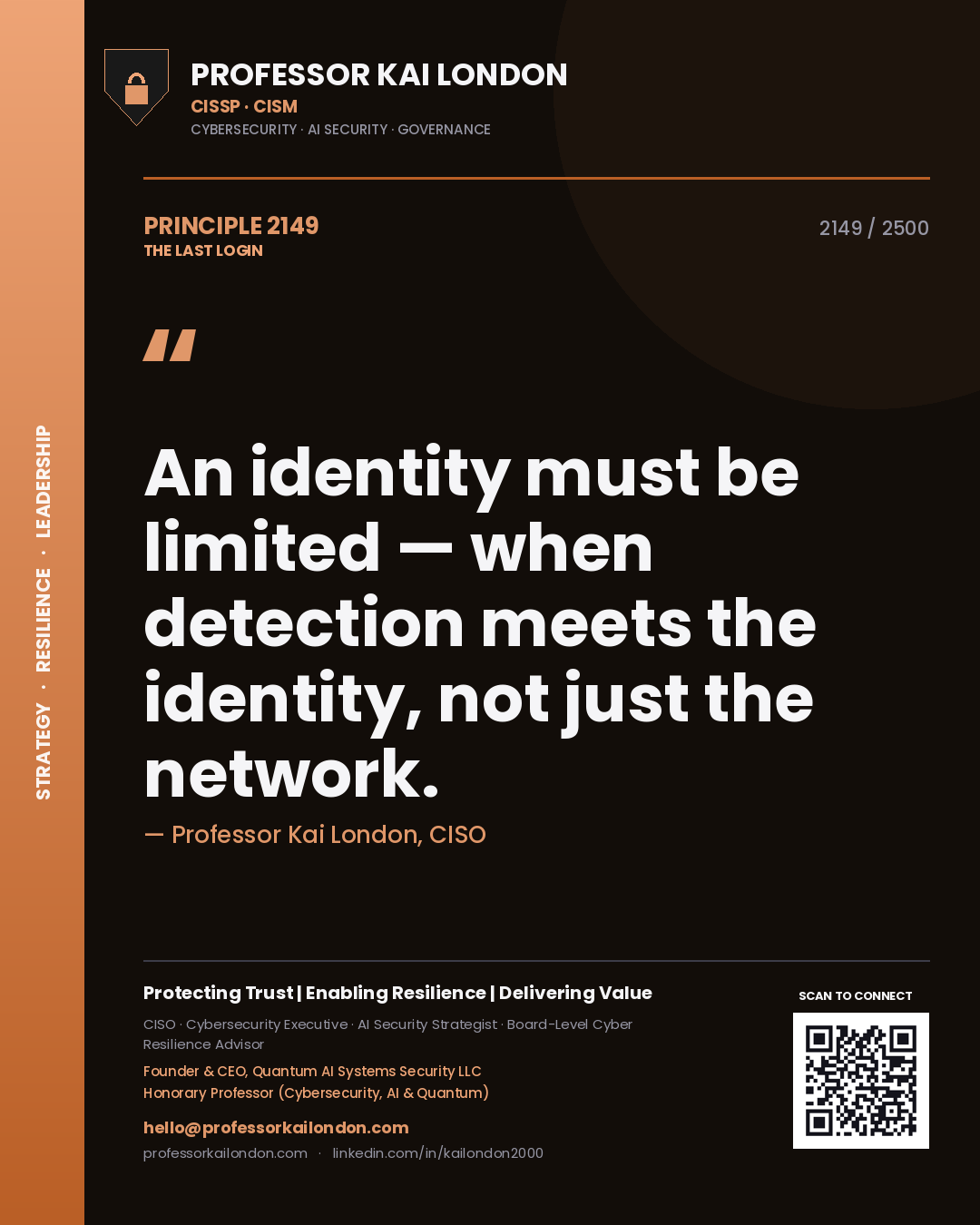Professor Kai London principle 2149: An identity must be limited — when detection meets the identity, not just the network.