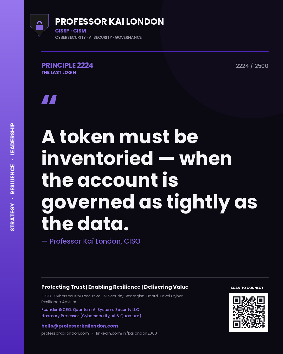 Professor Kai London principle 2224: A token must be inventoried — when the account is governed as tightly as the data.