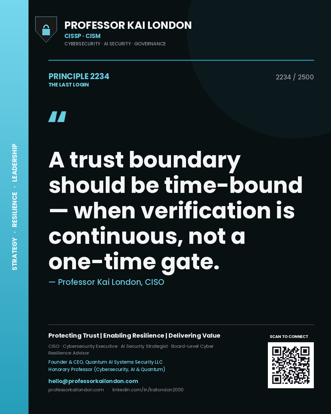 Professor Kai London principle 2234: A trust boundary should be time-bound — when verification is continuous, not a one-time gate.