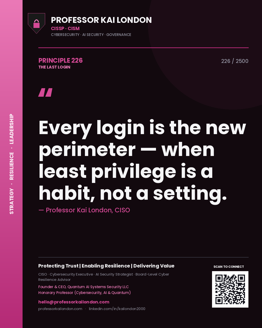 Professor Kai London principle 226: Every login is the new perimeter — when least privilege is a habit, not a setting.