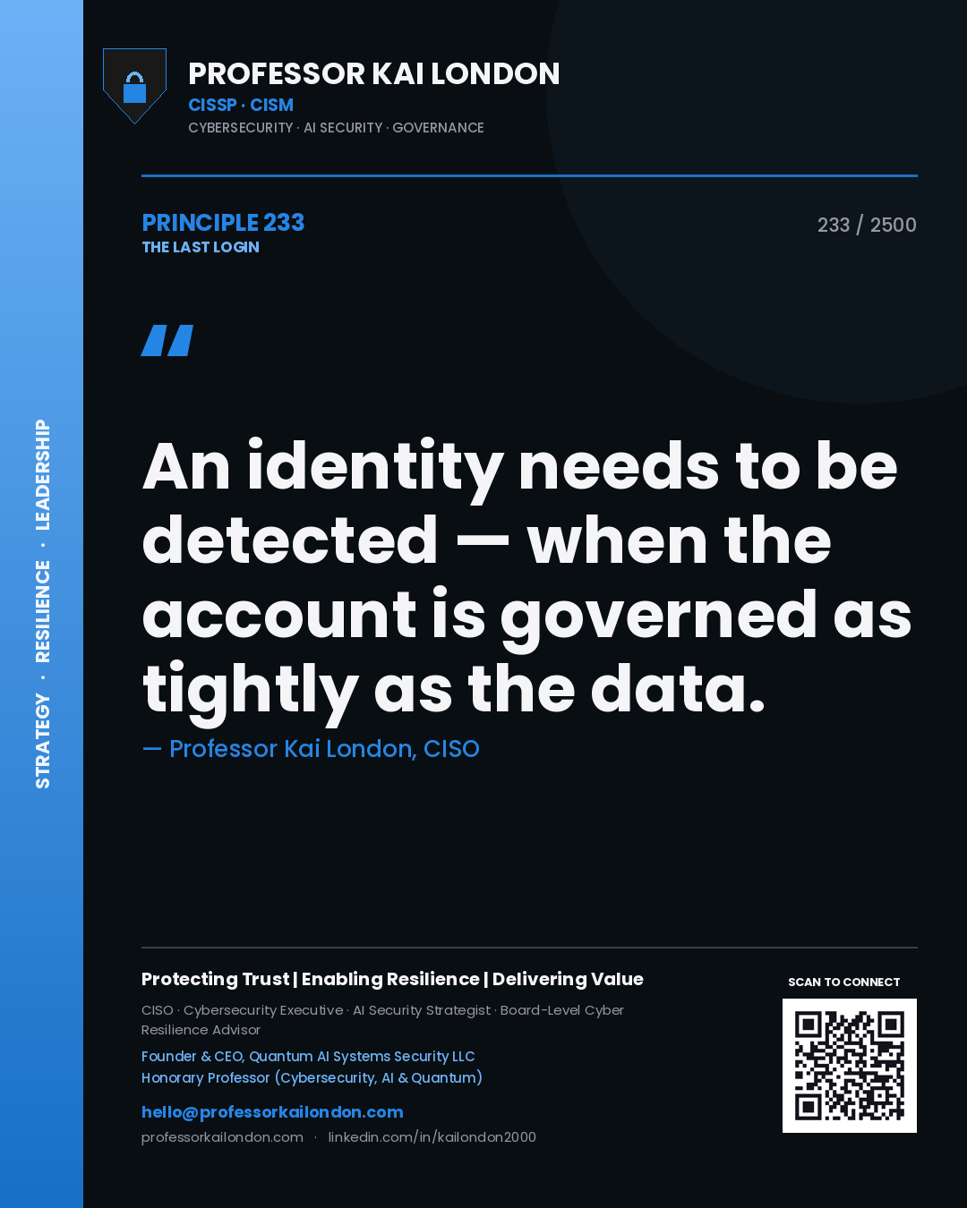 Professor Kai London principle 233: An identity needs to be detected — when the account is governed as tightly as the data.