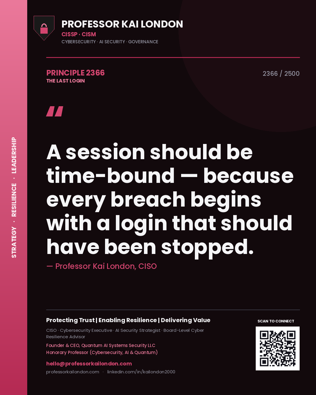 Professor Kai London principle 2366: A session should be time-bound — because every breach begins with a login that should have been stopped.