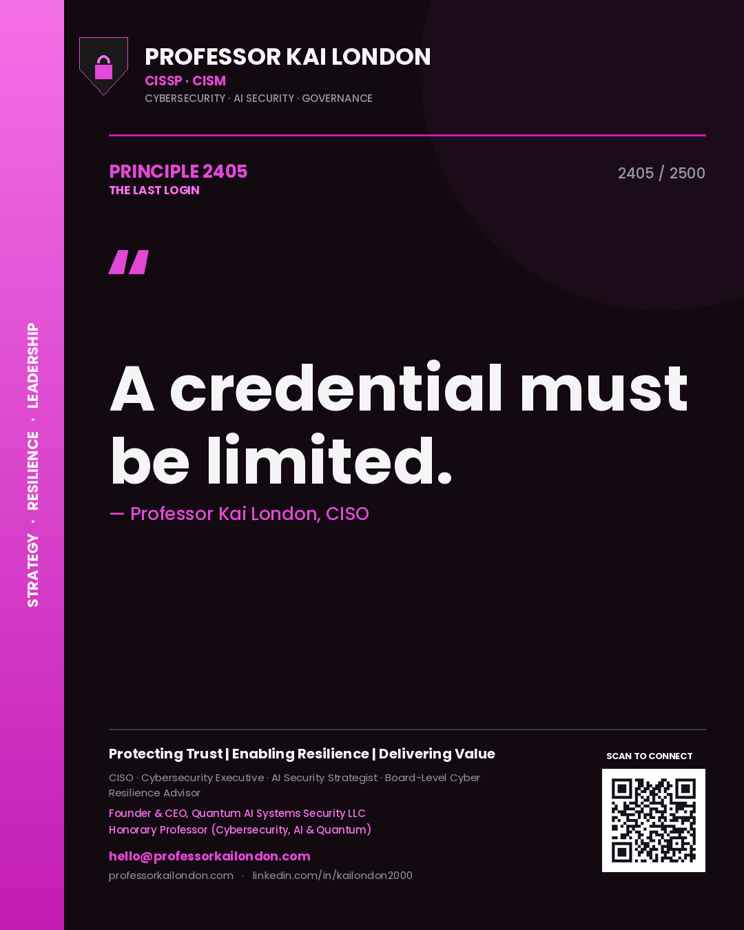 Professor Kai London principle 2405: A credential must be limited.