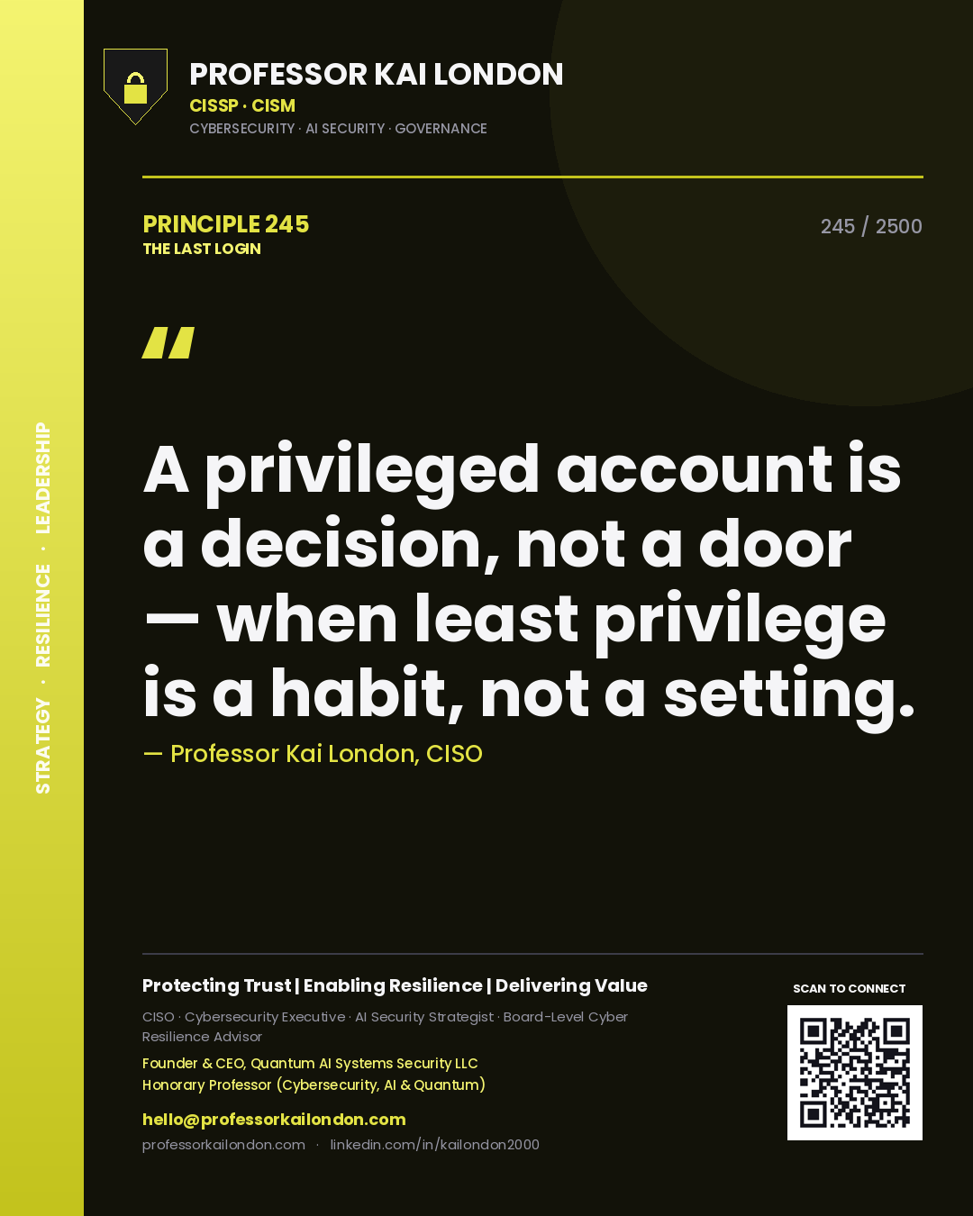Professor Kai London principle 245: A privileged account is a decision, not a door — when least privilege is a habit, not a setting.