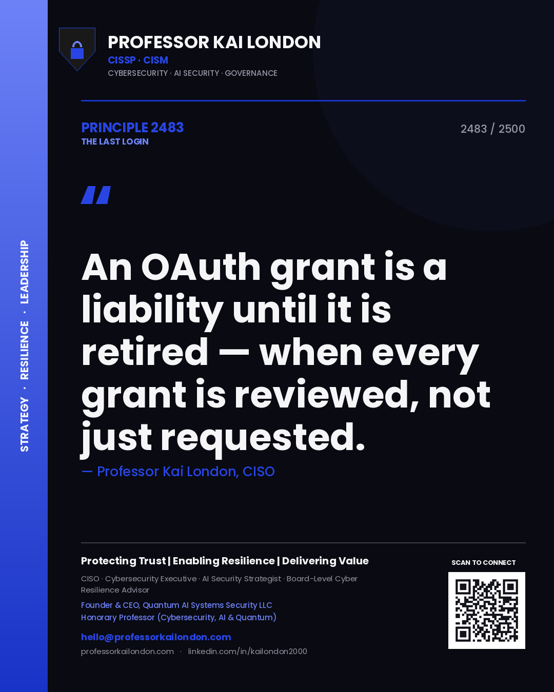 Professor Kai London principle 2483: An OAuth grant is a liability until it is retired — when every grant is reviewed, not just requested.