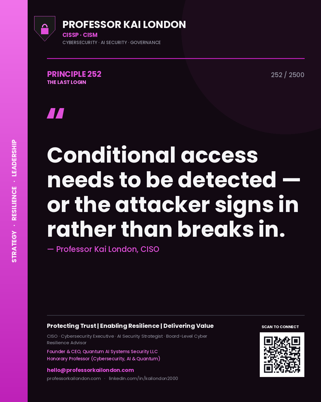 Professor Kai London principle 252: Conditional access needs to be detected — or the attacker signs in rather than breaks in.