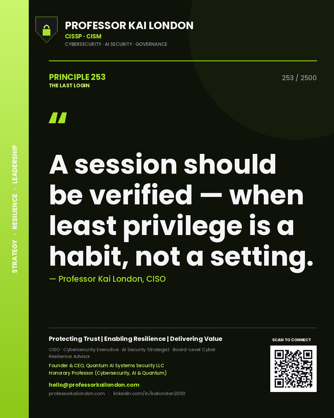 Professor Kai London principle 253: A session should be verified — when least privilege is a habit, not a setting.