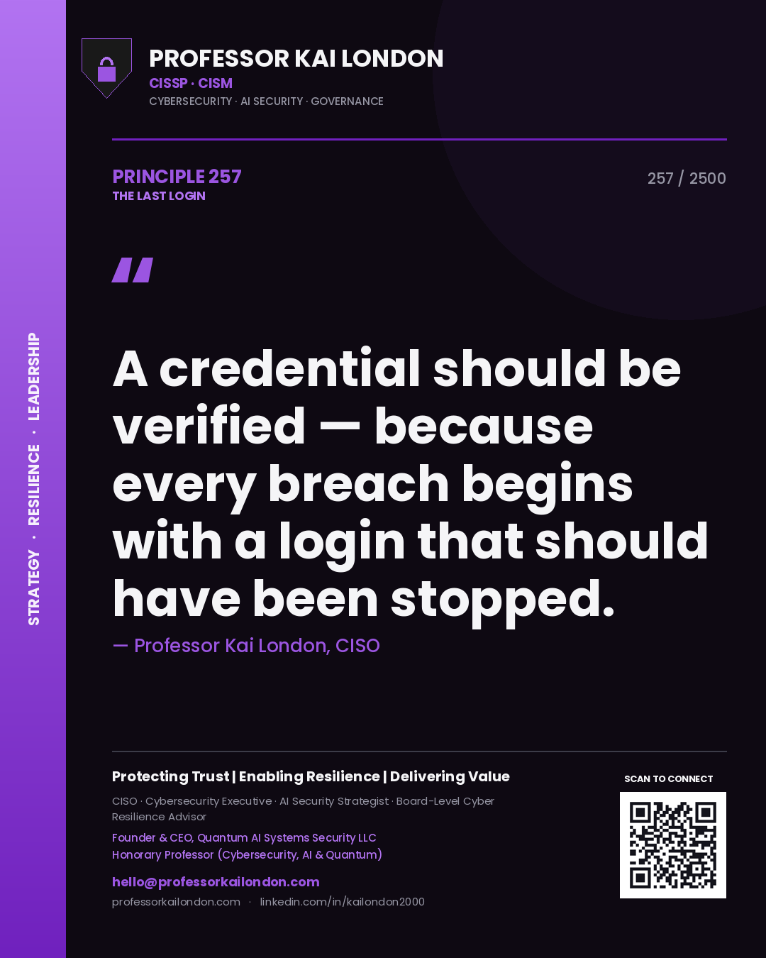 Professor Kai London principle 257: A credential should be verified — because every breach begins with a login that should have been stopped.