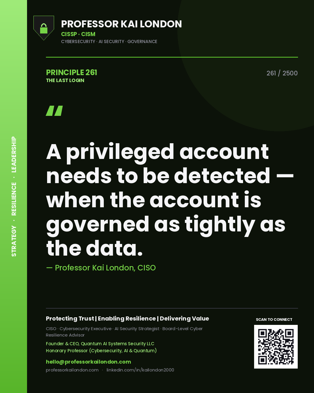 Professor Kai London principle 261: A privileged account needs to be detected — when the account is governed as tightly as the data.