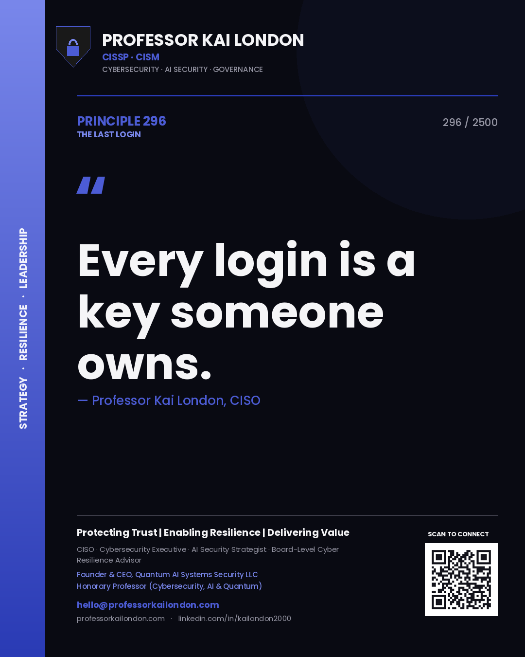 Professor Kai London principle 296: Every login is a key someone owns.