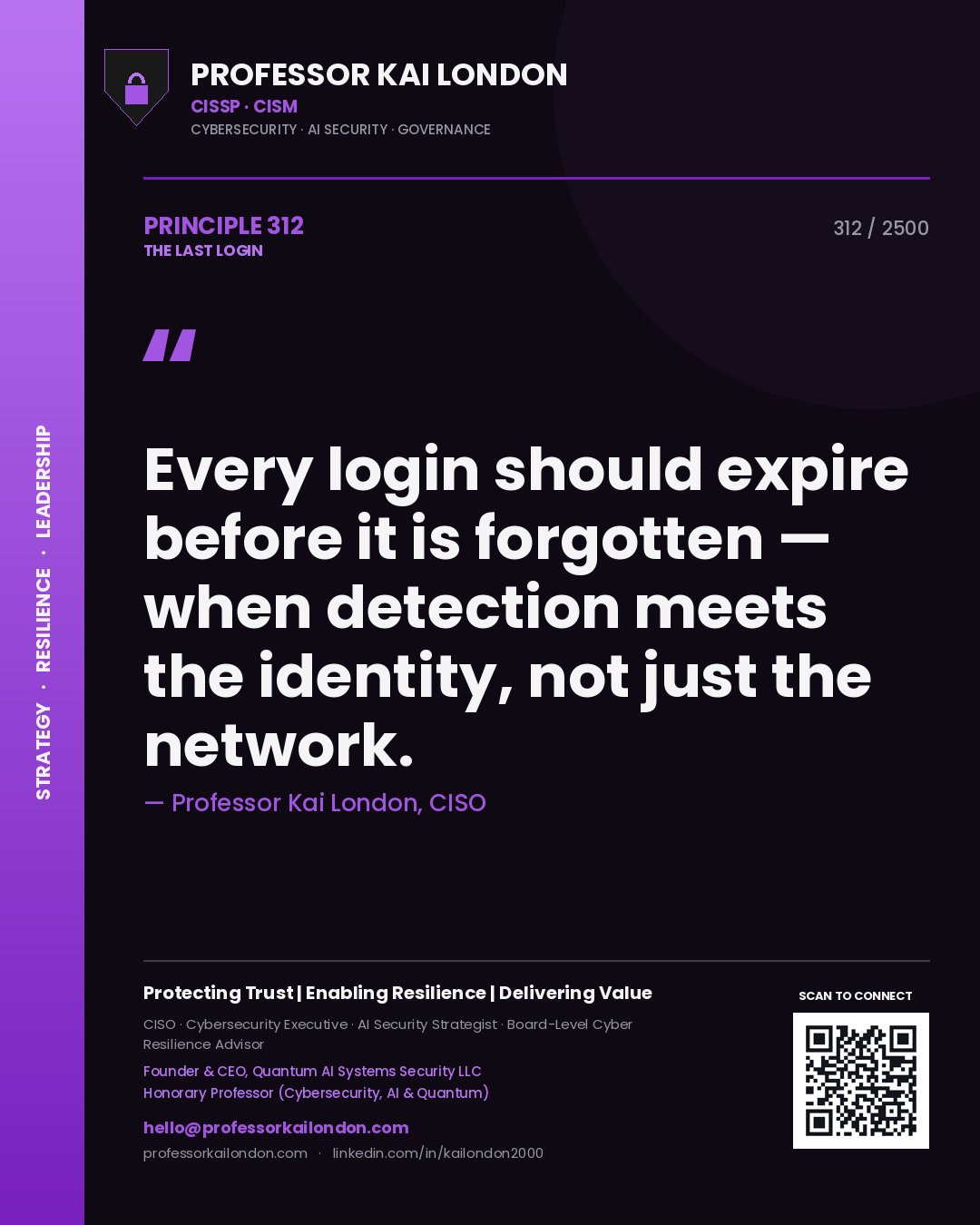 Professor Kai London principle 312: Every login should expire before it is forgotten — when detection meets the identity, not just the network.