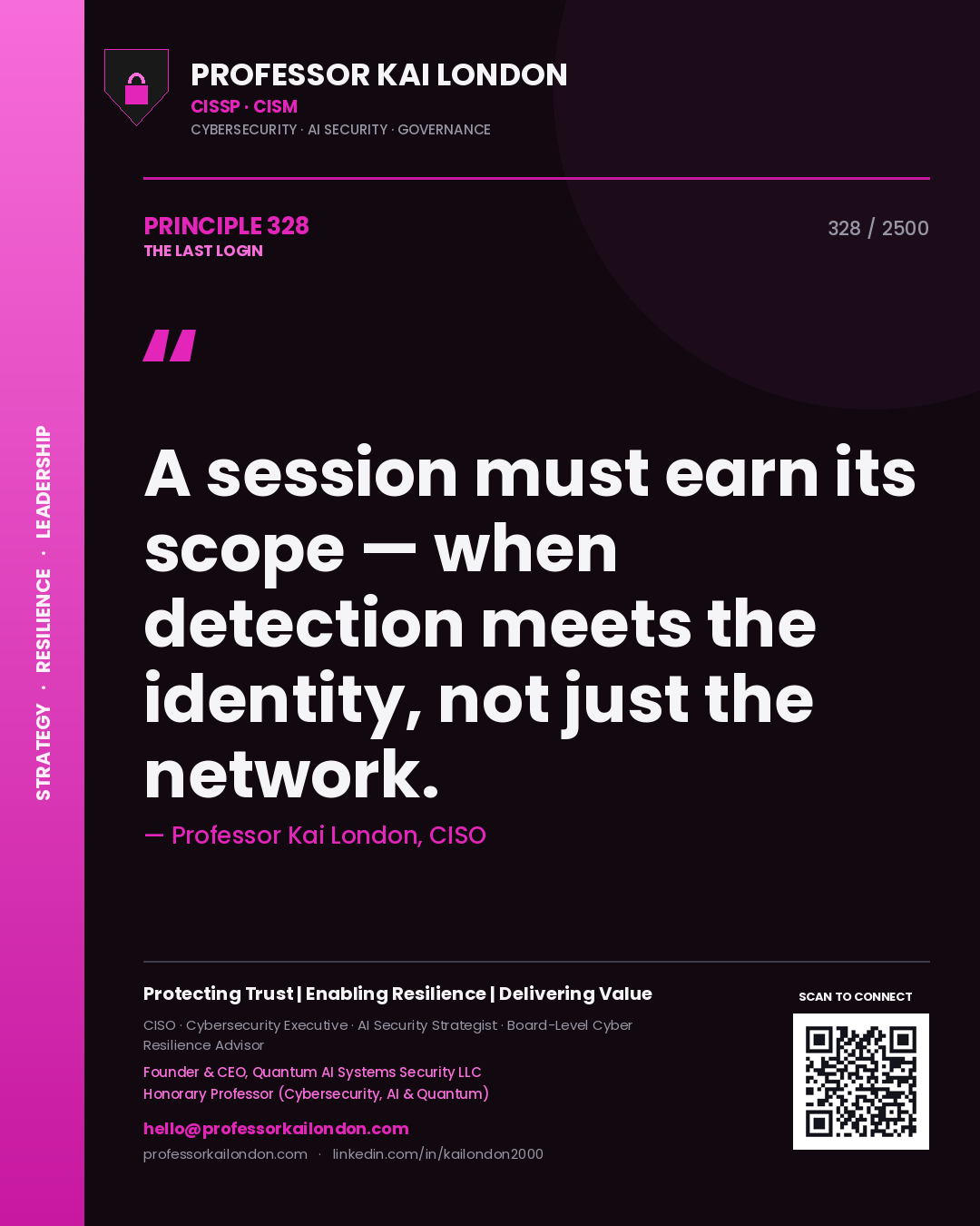 Professor Kai London principle 328: A session must earn its scope — when detection meets the identity, not just the network.