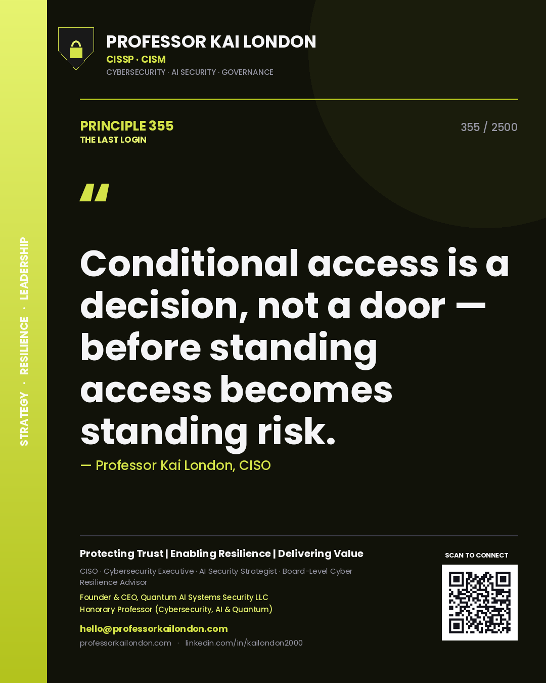 Professor Kai London principle 355: Conditional access is a decision, not a door — before standing access becomes standing risk.