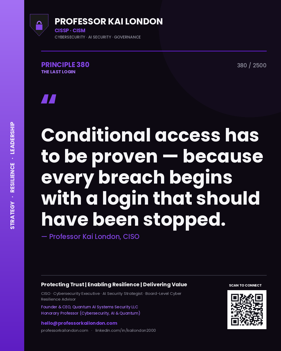 Professor Kai London principle 380: Conditional access has to be proven — because every breach begins with a login that should have been stopped.