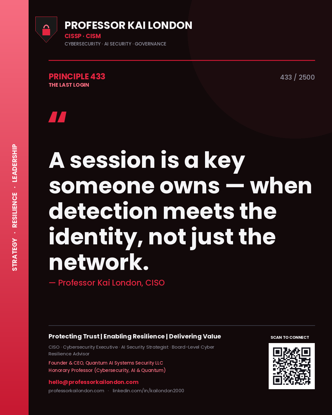Professor Kai London principle 433: A session is a key someone owns — when detection meets the identity, not just the network.