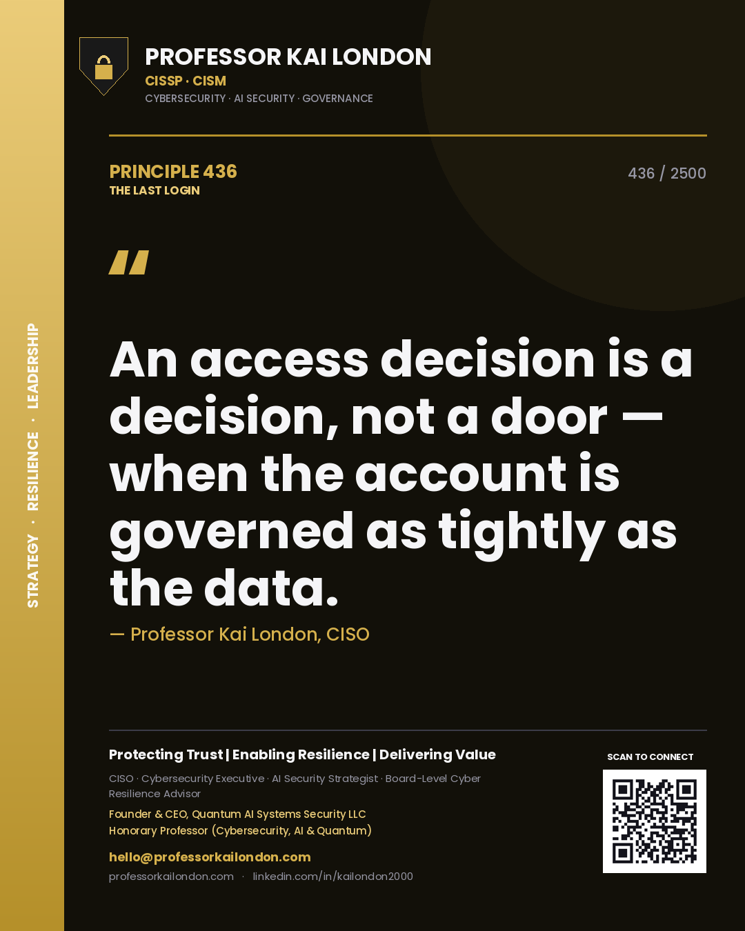 Professor Kai London principle 436: An access decision is a decision, not a door — when the account is governed as tightly as the data.