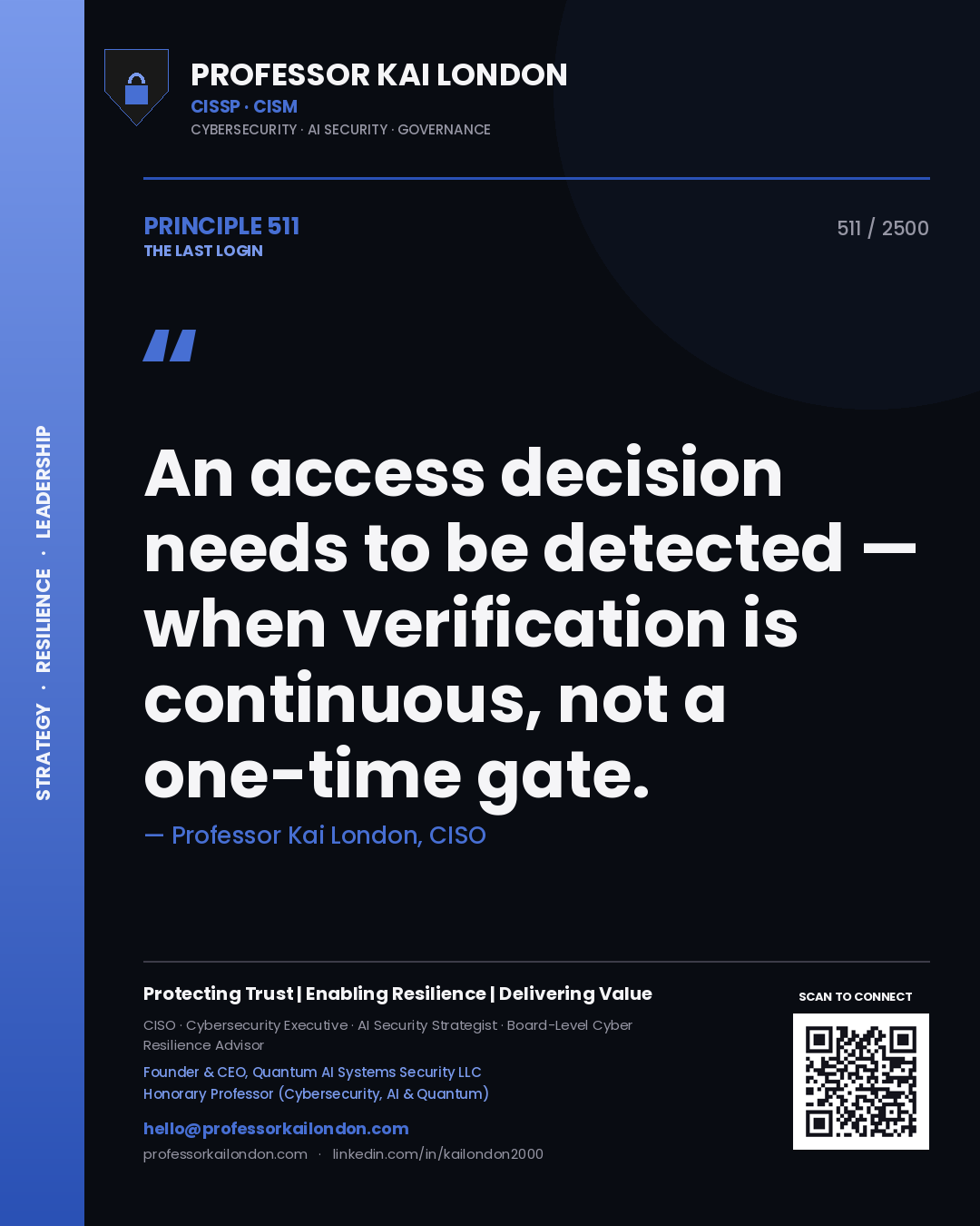 Professor Kai London principle 511: An access decision needs to be detected — when verification is continuous, not a one-time gate.