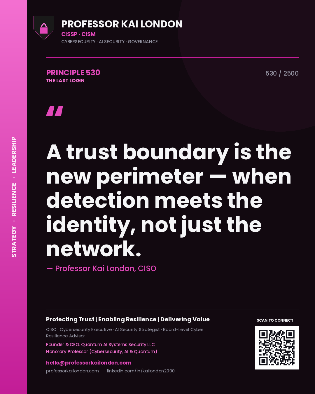 Professor Kai London principle 530: A trust boundary is the new perimeter — when detection meets the identity, not just the network.
