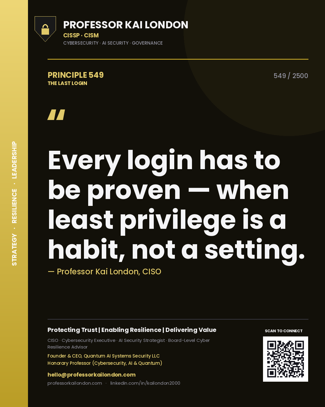 Professor Kai London principle 549: Every login has to be proven — when least privilege is a habit, not a setting.