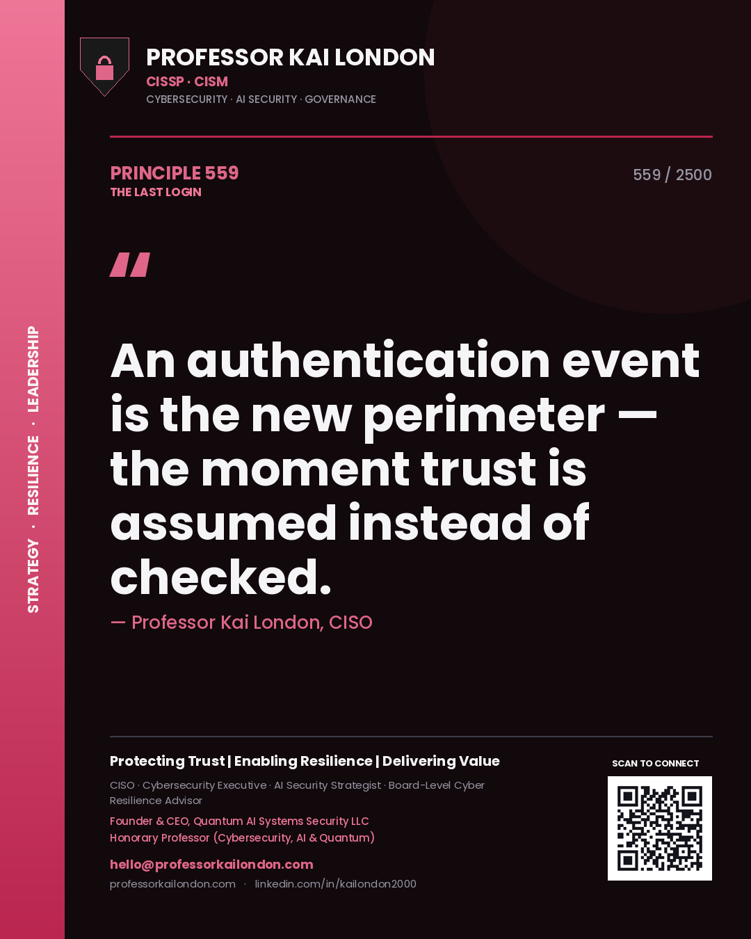 Professor Kai London principle 559: An authentication event is the new perimeter — the moment trust is assumed instead of checked.