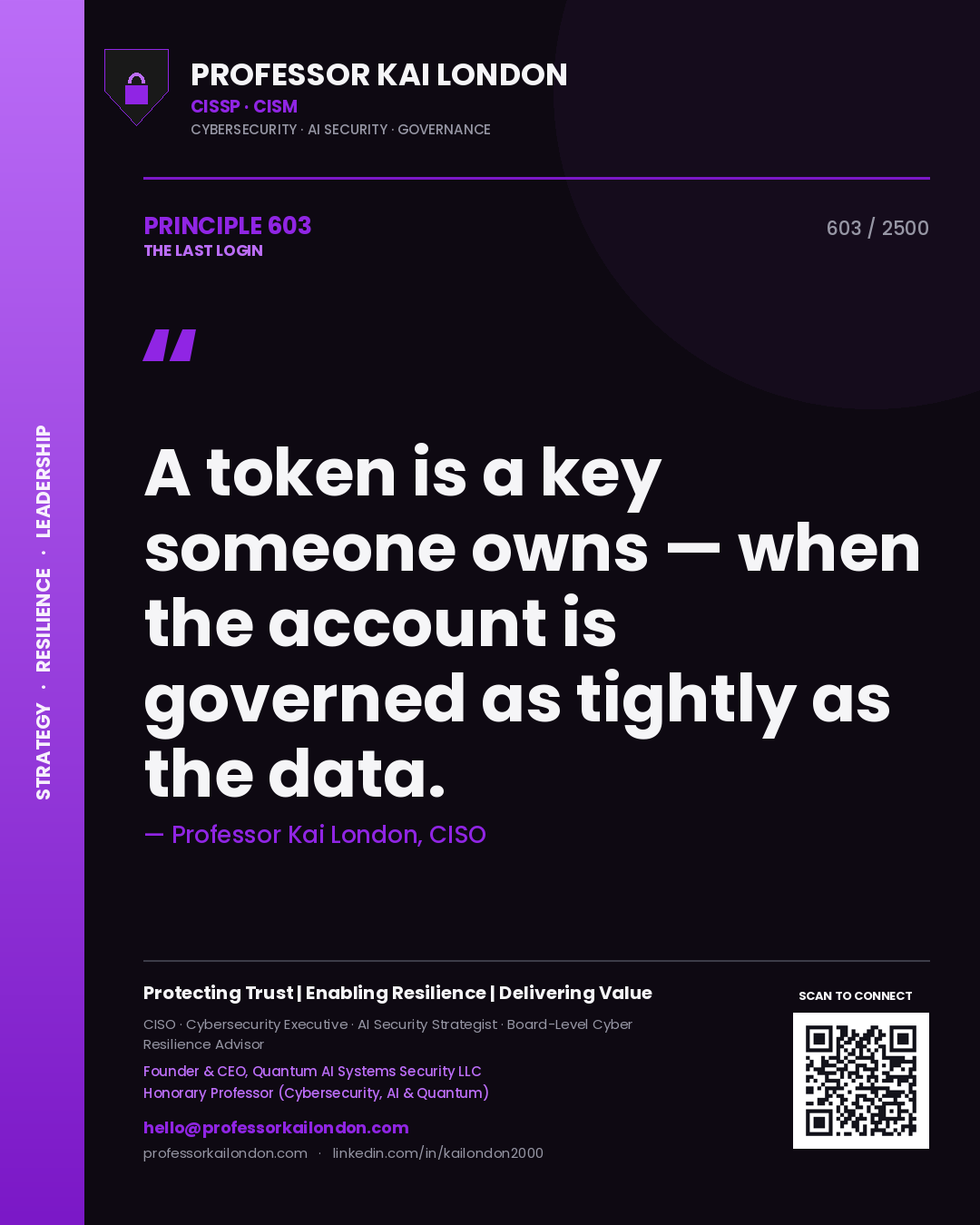 Professor Kai London principle 603: A token is a key someone owns — when the account is governed as tightly as the data.