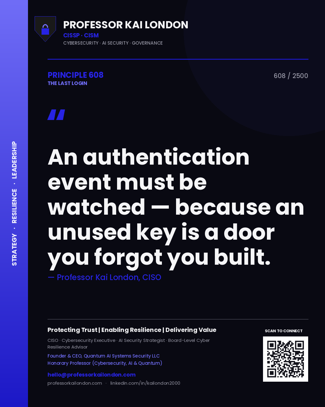 Professor Kai London principle 608: An authentication event must be watched — because an unused key is a door you forgot you built.
