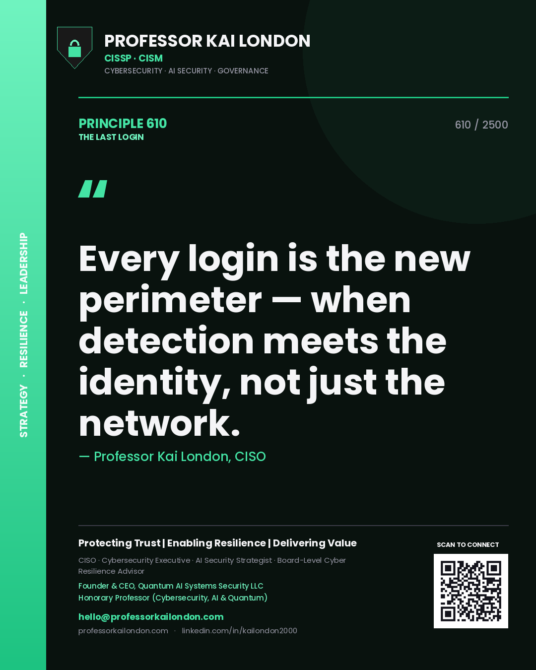 Professor Kai London principle 610: Every login is the new perimeter — when detection meets the identity, not just the network.
