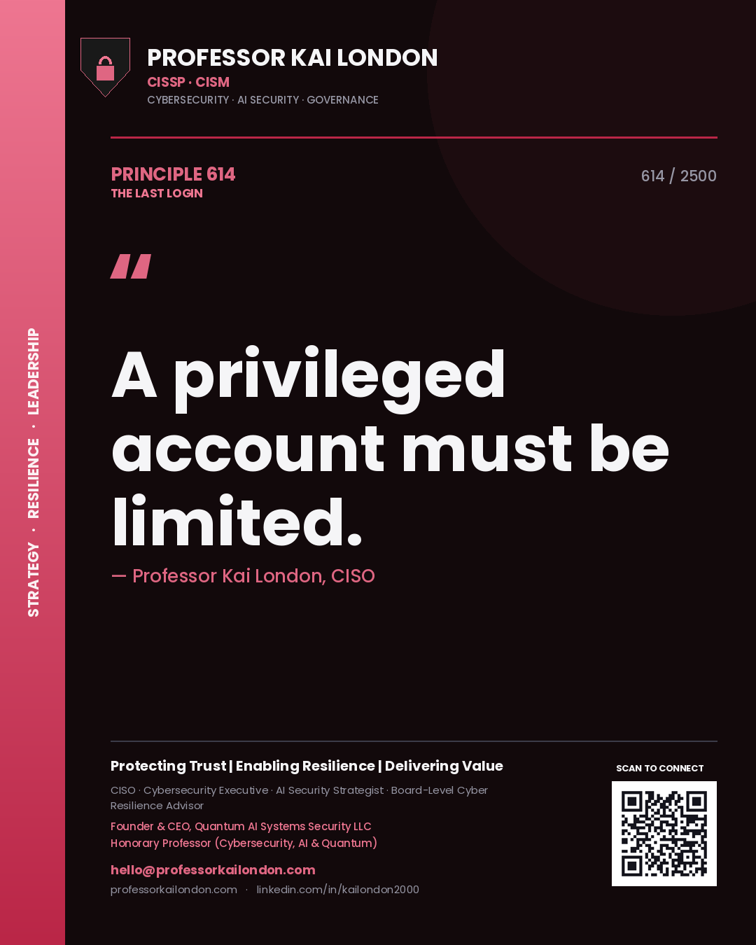 Professor Kai London principle 614: A privileged account must be limited.
