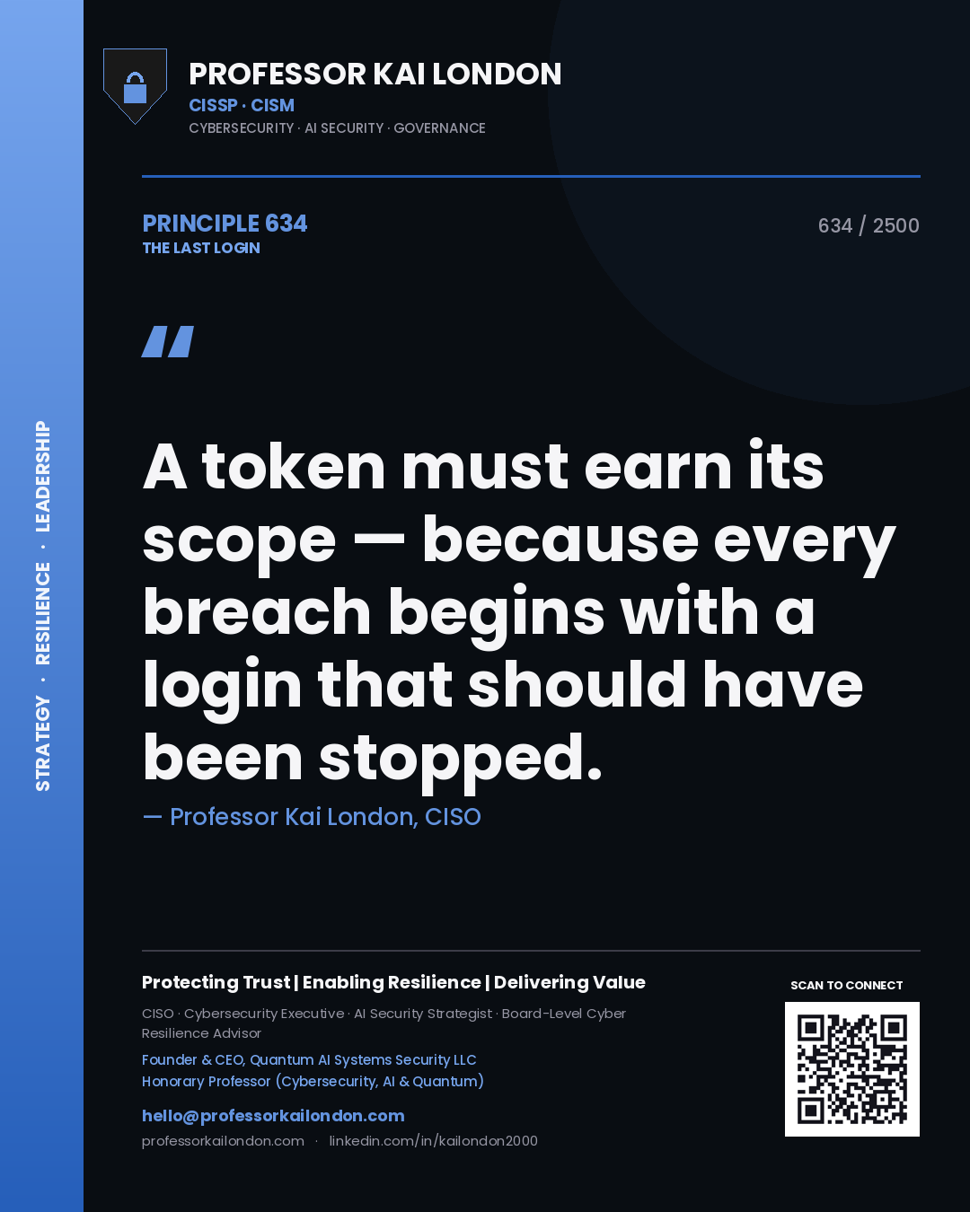 Professor Kai London principle 634: A token must earn its scope — because every breach begins with a login that should have been stopped.