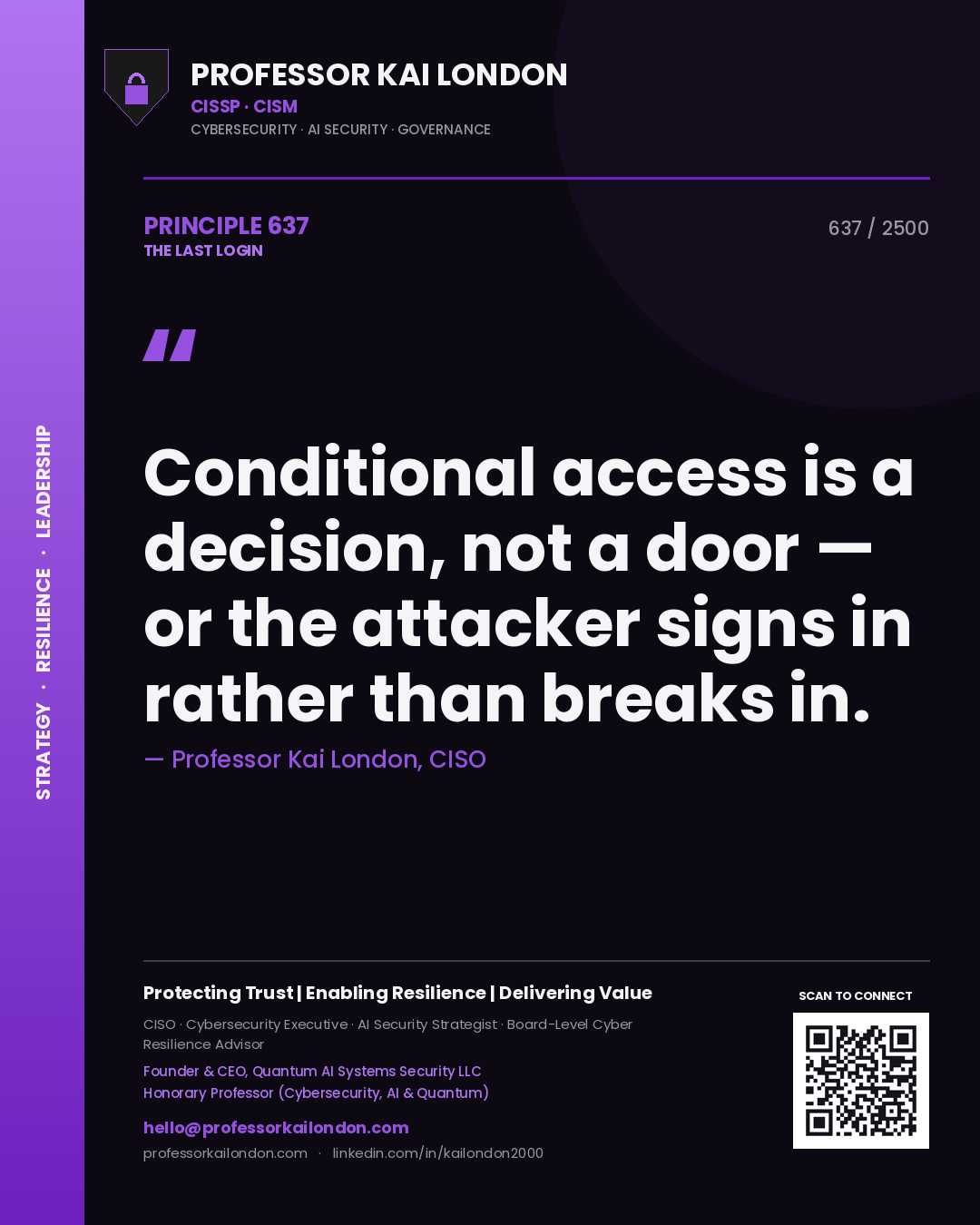 Professor Kai London principle 637: Conditional access is a decision, not a door — or the attacker signs in rather than breaks in.