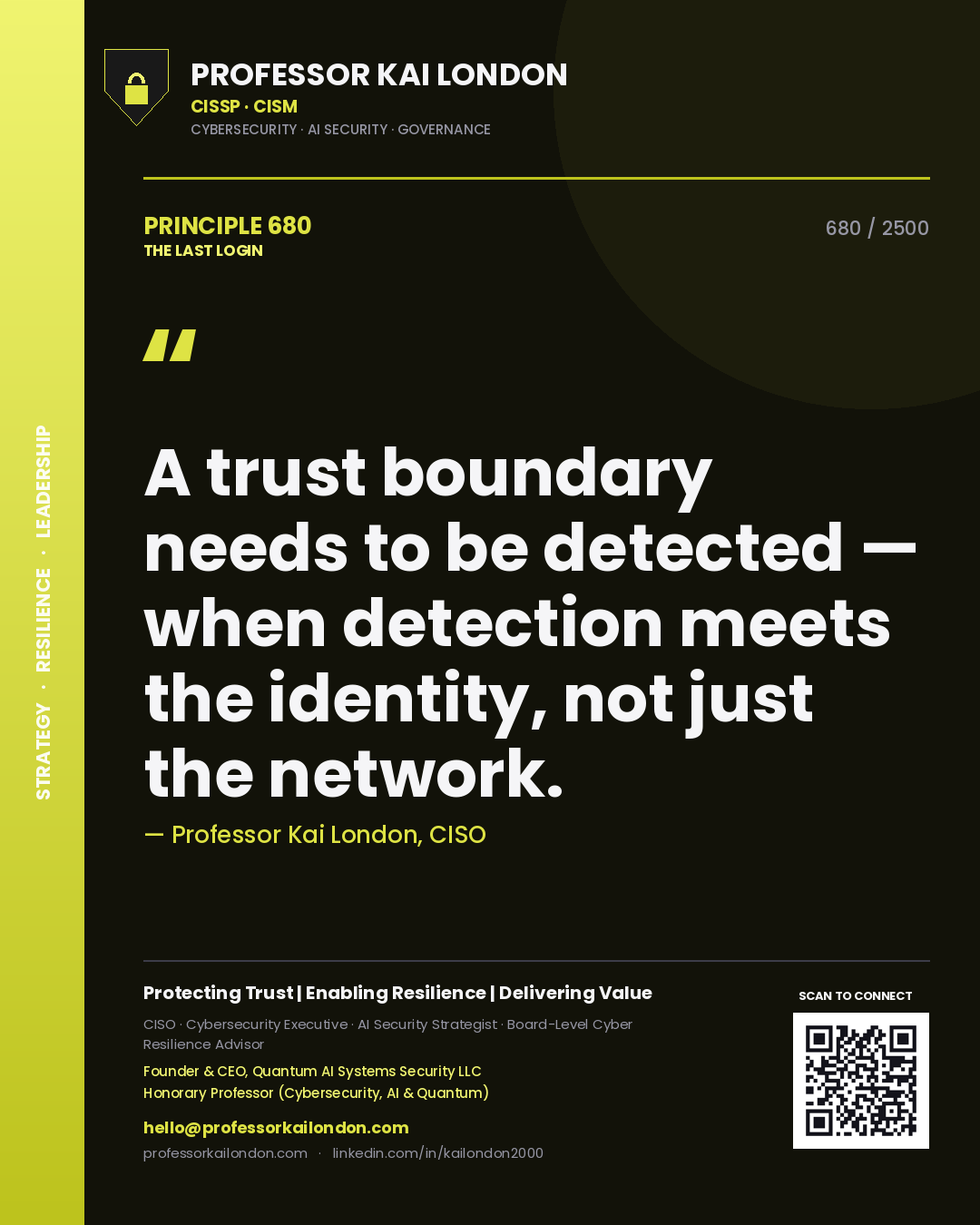 Professor Kai London principle 680: A trust boundary needs to be detected — when detection meets the identity, not just the network.