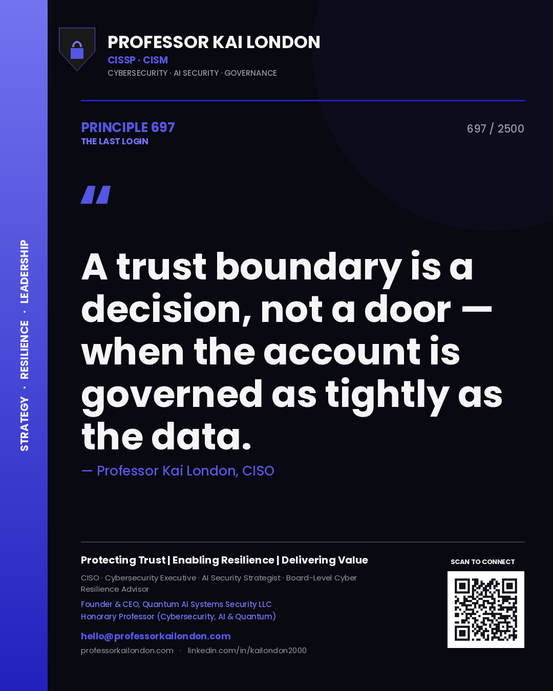 Professor Kai London principle 697: A trust boundary is a decision, not a door — when the account is governed as tightly as the data.
