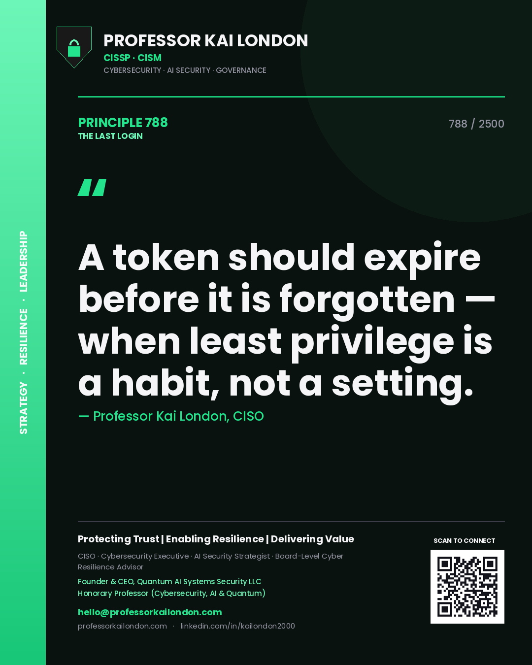 Professor Kai London principle 788: A token should expire before it is forgotten — when least privilege is a habit, not a setting.