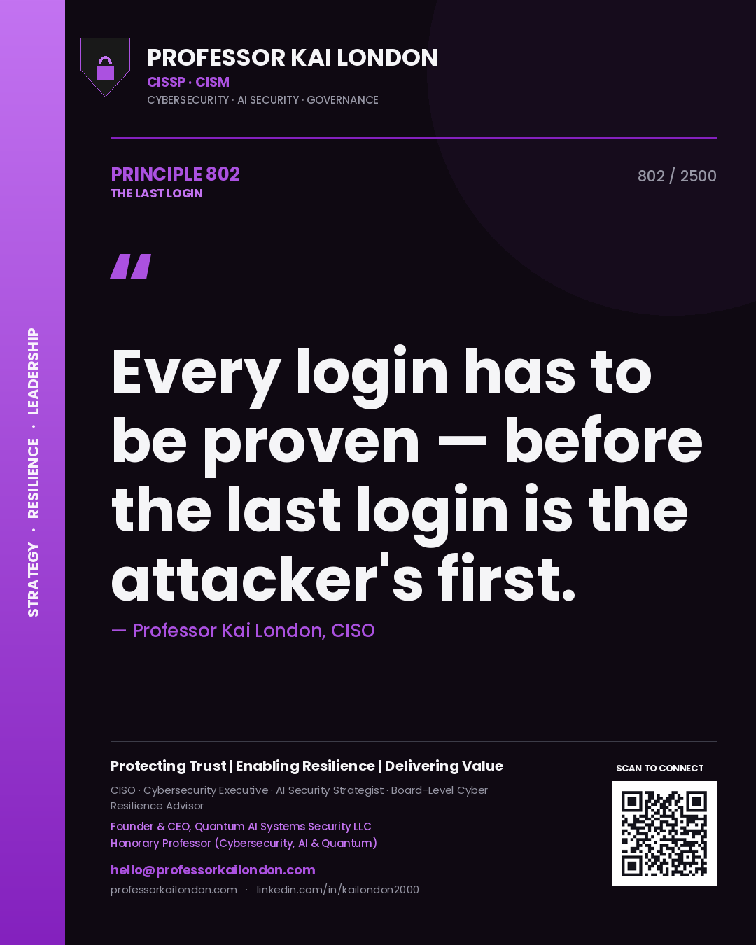 Professor Kai London principle 802: Every login has to be proven — before the last login is the attacker's first.
