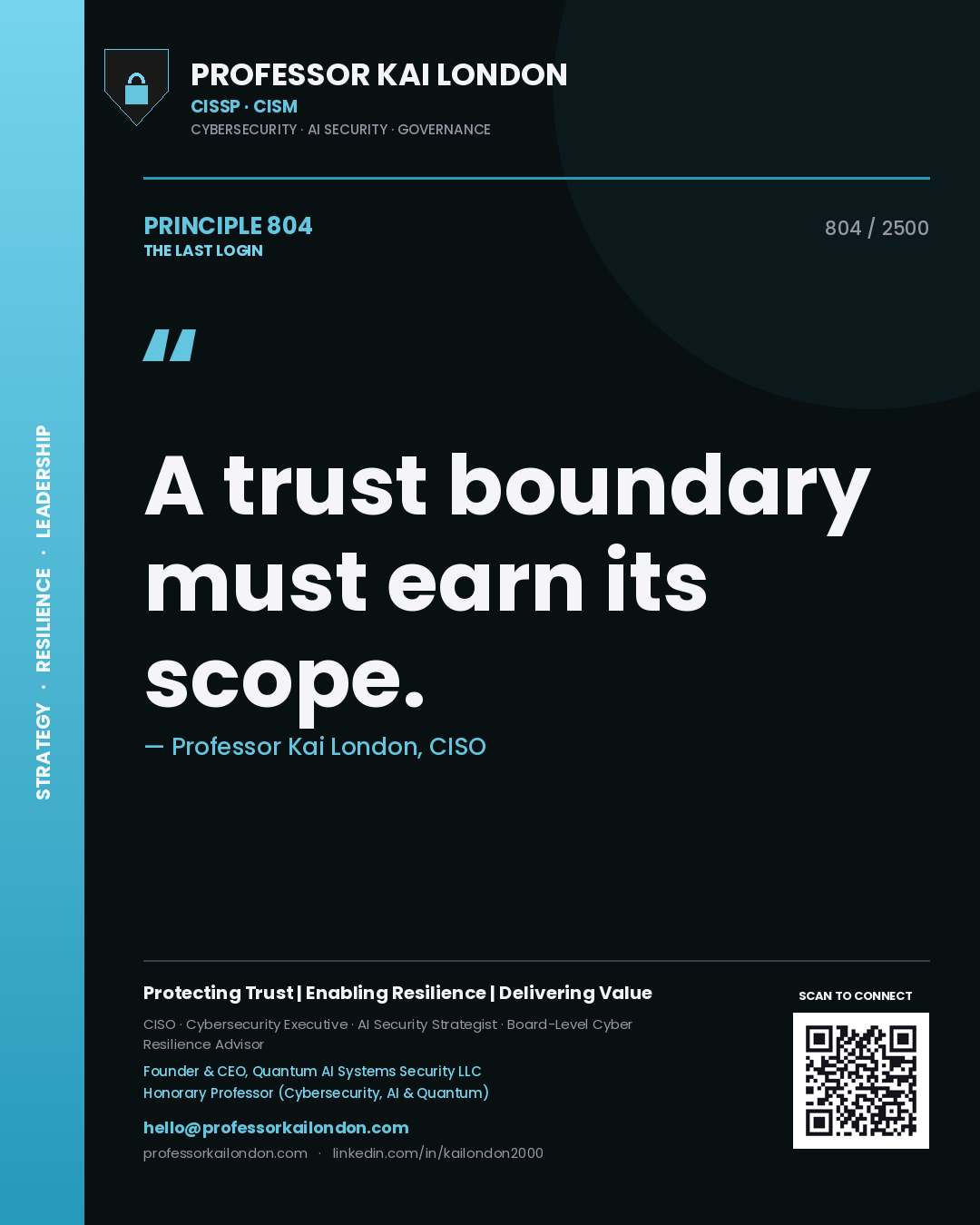 Professor Kai London principle 804: A trust boundary must earn its scope.