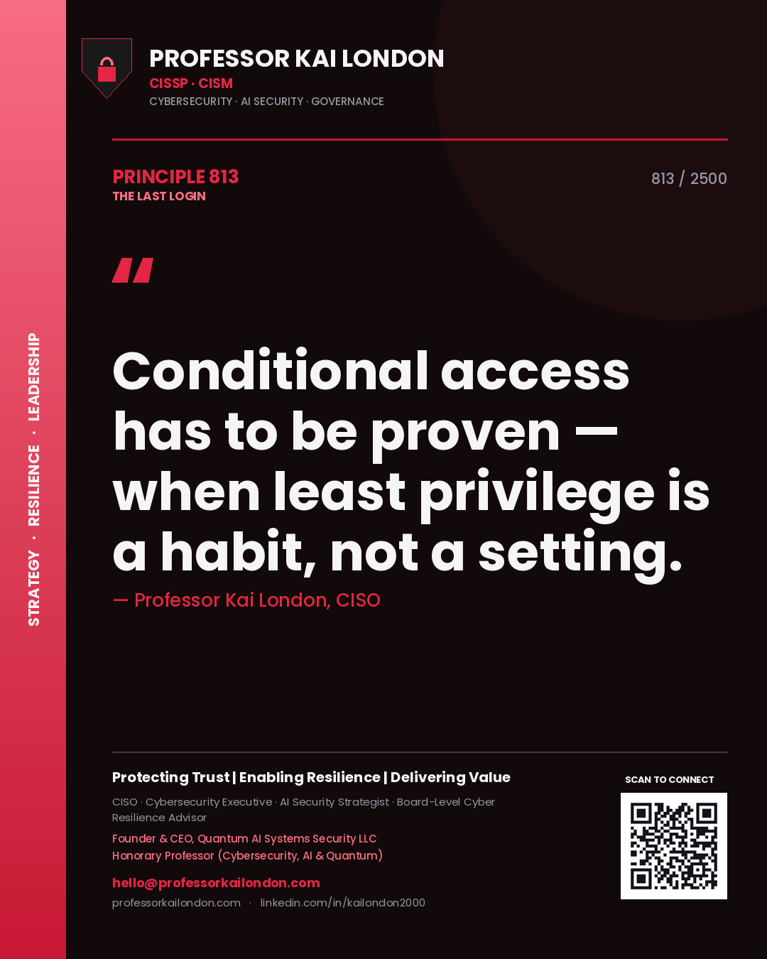 Professor Kai London principle 813: Conditional access has to be proven — when least privilege is a habit, not a setting.