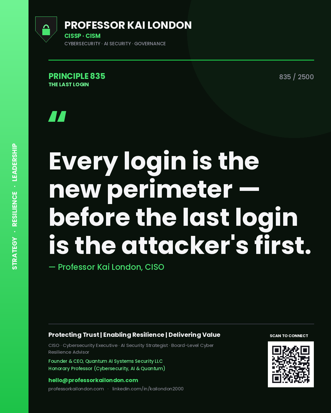Professor Kai London principle 835: Every login is the new perimeter — before the last login is the attacker's first.