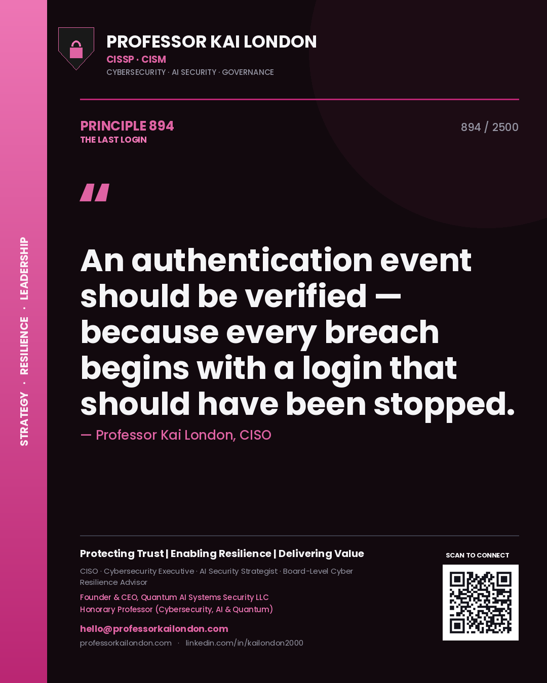 Professor Kai London principle 894: An authentication event should be verified — because every breach begins with a login that should have been stopped.