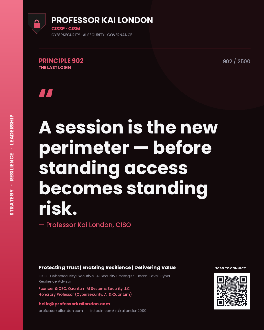 Professor Kai London principle 902: A session is the new perimeter — before standing access becomes standing risk.