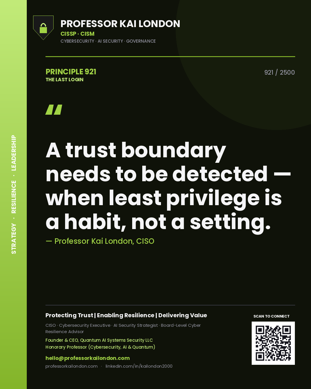 Professor Kai London principle 921: A trust boundary needs to be detected — when least privilege is a habit, not a setting.