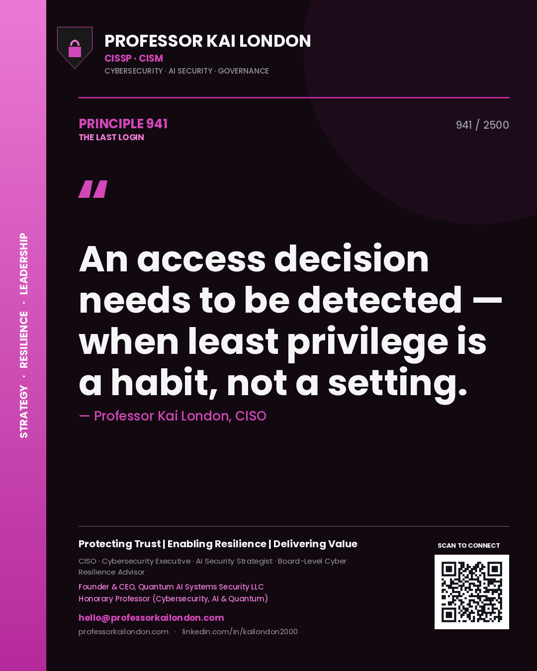 Professor Kai London principle 941: An access decision needs to be detected — when least privilege is a habit, not a setting.
