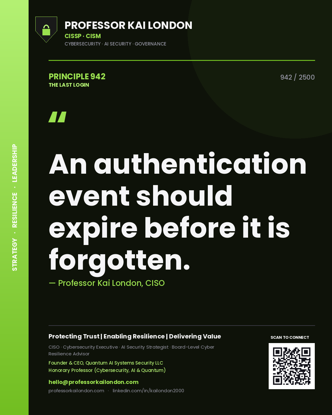 Professor Kai London principle 942: An authentication event should expire before it is forgotten.
