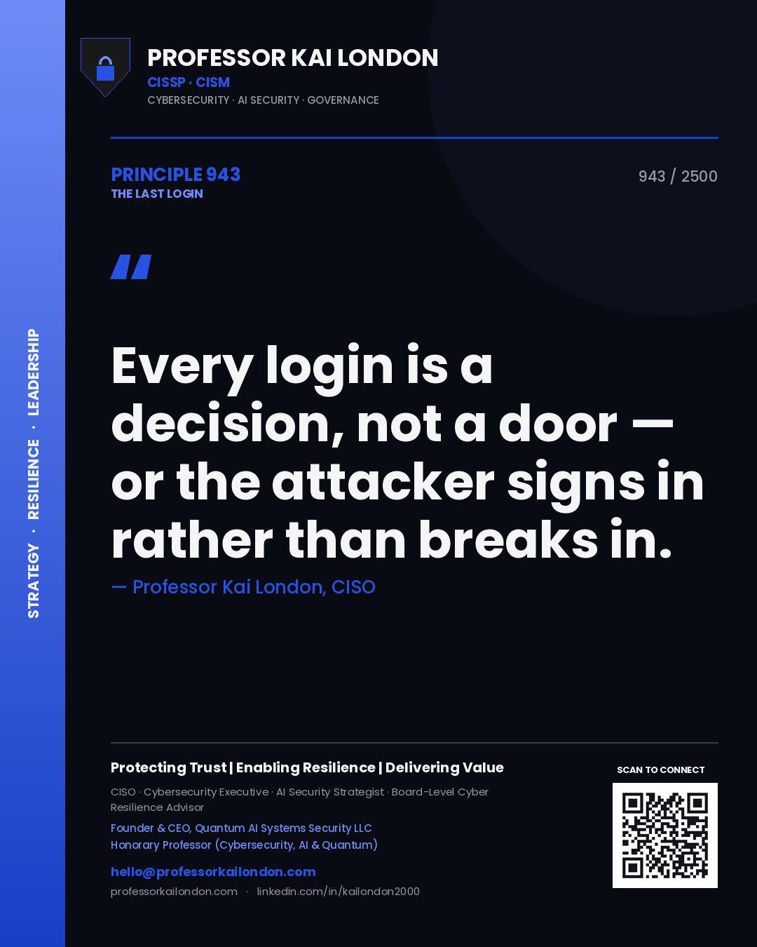 Professor Kai London principle 943: Every login is a decision, not a door — or the attacker signs in rather than breaks in.