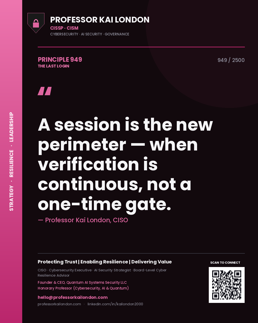 Professor Kai London principle 949: A session is the new perimeter — when verification is continuous, not a one-time gate.
