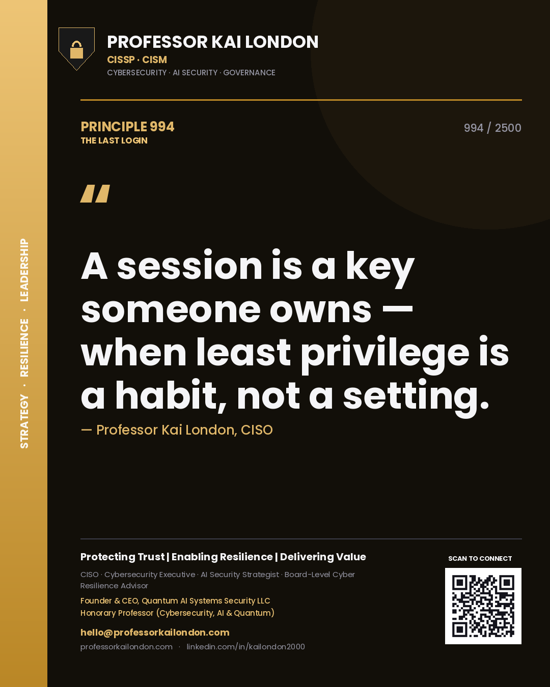 Professor Kai London principle 994: A session is a key someone owns — when least privilege is a habit, not a setting.